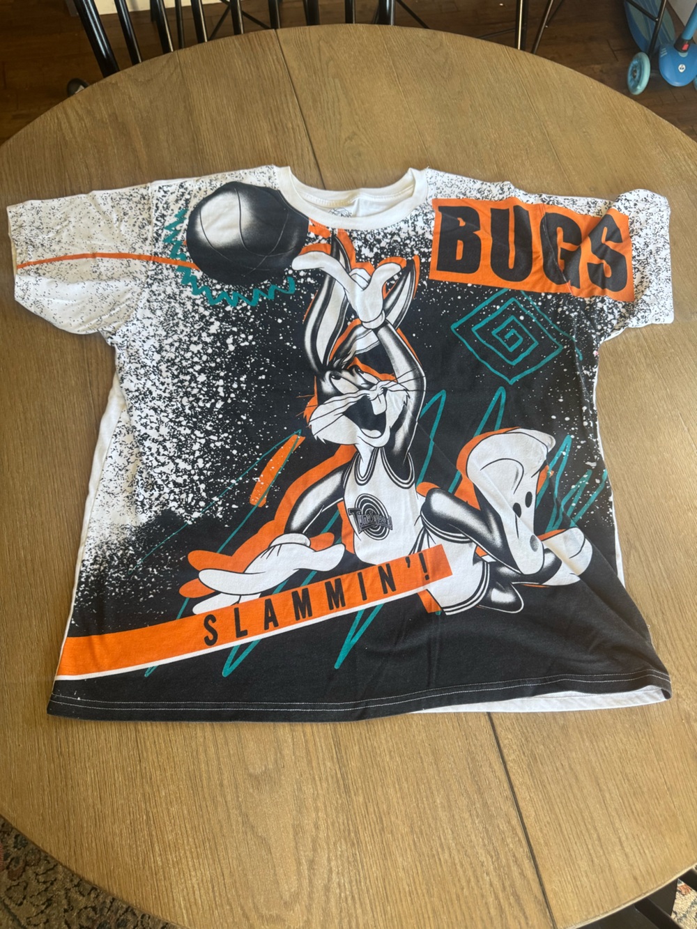 Vintage Style 1996 Space Jam Bugs Bunny All Over Print Graphic Tee Shirt XXL